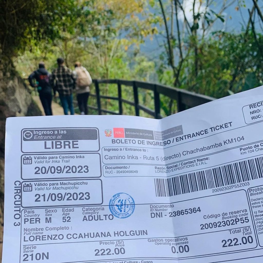Entrance ticket to Machu Picchu