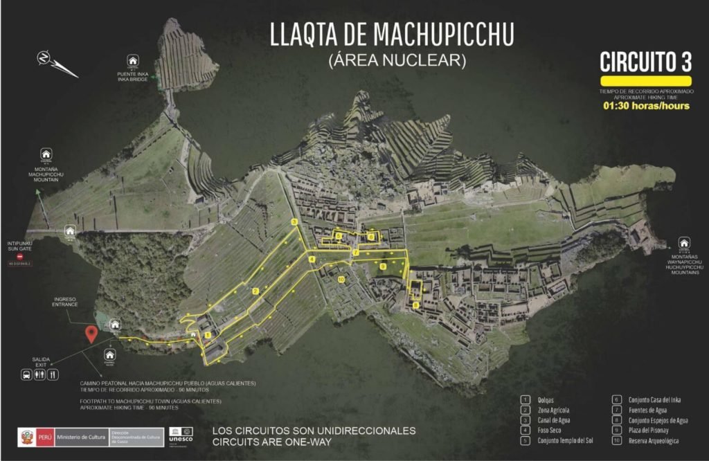 Mapa Circuito 3 - Horarios y circuitos de Machu Picchu